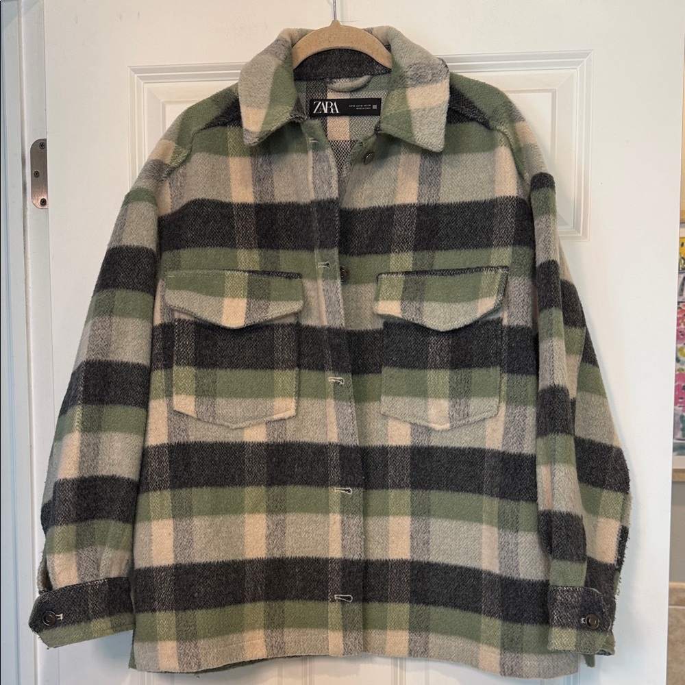 Zara Green, Gray & Cream Plaid Shacket